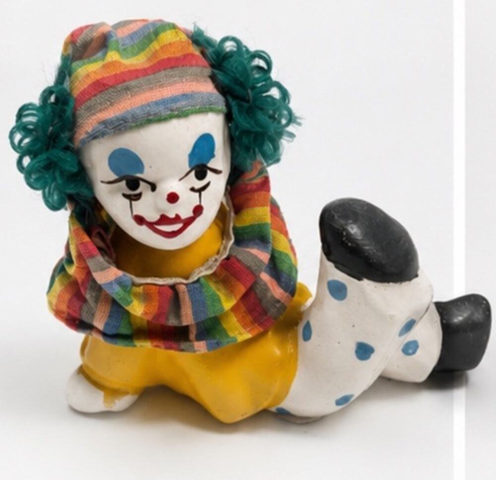 Vintage 3” Clown Figurine Ceramic Porcelain Rainbow Outfit Collectible Decor